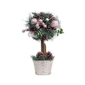 سلة ديكور داخلي 2022, سلة بيضاء اللون الوردي ، ترتر ، كرة ملونة ، خشب ، pinecone ، 12 سنتيمتر ، قطعة علوية من البلاستيك لشجرة عيد الميلاد