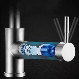 صنبور مطبخ من النيكل المصقول عالي الجودة من الفولاذ المقاوم للصدأ ، خلاط حوض قابل للسحب بمقبض واحد ، صنابير مياه باردة وساخنة - Product Image 6