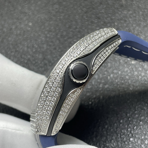 Montre mécanique automatique de luxe pour homme, sertie de moissanite, en forme de tonneau, bracelet en cuir bleu, série V45, haut de gamme, haute qualité - Product Image 4