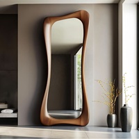 Miroir sur pied moderne en verre trempé Wabi Sabi, irrégulier, en bois massif antique, miroir de dressing, miroir pleine longueur pour salon