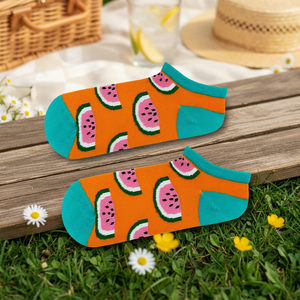 <b>Orange</b> Ankle <b>Socks</b> with Watermelon Slice and Floral Print Breathable and Transparent Nylon Custom Logo One Size Daily Use - Product Image 3