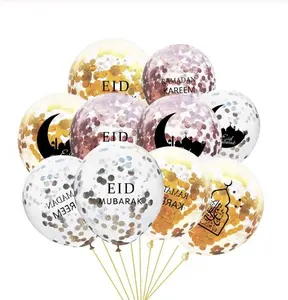 Ballons avec confettis EID de 12 pouces, 30 pièces, décorations pour le Ramadan Eid Mubarak, pour la maison musulmane, pour mariage