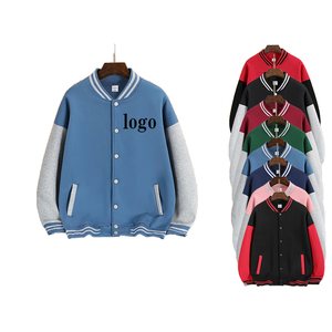 Chaqueta Varsity de Primavera para Hombre, Diseño con Parches, Teñido Liso, Revestida, Resistente al Viento, Transpirable, 100% Algodón, Casual, Venta al Por Mayor - Product Image 1