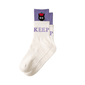 Women's Cotton Cute Black <b>cat</b> Pattern Grip Pilates Compression Crew <b>Socks</b> Anti-Slip Crew Block Color <b>Socks</b> - Product Image 5