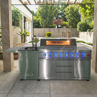 Barbecue à gaz GPL/GN extérieur de luxe moderne haut de gamme en acier inoxydable 304 intégré, brûleurs réglables, allumage piézoélectrique électronique