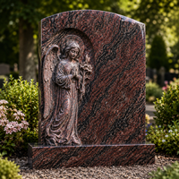 Prix compétitif, vente en gros : Pierre tombale en granit rouge irisé au design unique, pierre tombale en granit, pierre commémorative en granit, mausolées de cimetière en granit