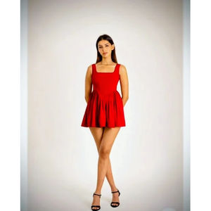 Vestido Corto 2026 con Cuello Cuadrado y Estampado Floral, Talla Personalizada Disponible, Vestido Corto para Mujer - Product Image 1