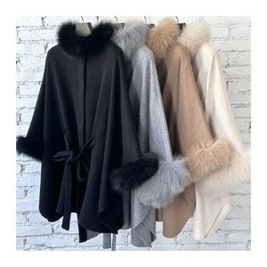 Femmes populaires décontracté lâche col en fourrure de renard manteau chaud avec ceinture châle pour les femmes - Product Image 3