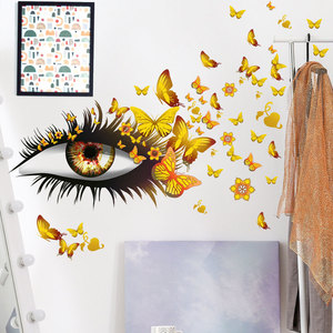 Venta al por mayor pegatina de pared personalizada PVC moda extraíble habitación de niñas pestañas ojo mariposas pegatina de pared decorativa <span class=keywords><strong>para</strong></span> dormitorio de niñas - Product Image 2