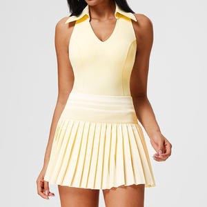 LOGO CUSTOM S-3XL Pakaian Tenis Wanita Set Rok <span class=keywords><strong>2</strong></span> Potong Atasan Tank Top POLO Berbusa Bergaris Rok <span class=keywords><strong>2</strong></span> in 1 Pakaian Padel Pickleball - Product Image 3