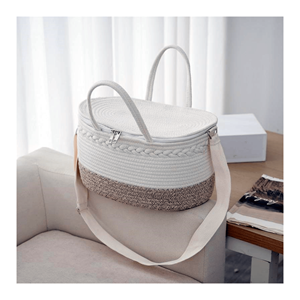 Bolsa <span class=keywords><strong>de</strong></span> pañales portátil para coche con cuerda <span class=keywords><strong>de</strong></span> algodón para pañales y artículos esenciales para bebés con correa para el hombro - Product Image 1