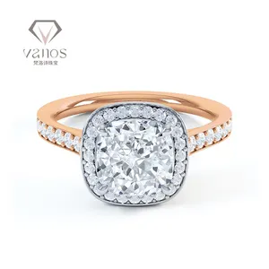 高品質14K 18Kホワイトゴールド婚約指輪クッションHPHTラボ成長ダイヤモンドジュエリー女性ラボ製ダイヤモンドジュエリーサプライヤー