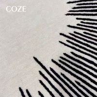 Tapis de salon fait main à rayures noires et blanches, tapis rond haut de gamme pour bureau, tapis de luxe pour chambre à coucher