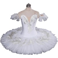 En gros, Tutu de ballet professionnel classique pour enfants, modèle Lago des cygnes blanc, style pancake, robe de danse de ballerine pour fête, pour fille