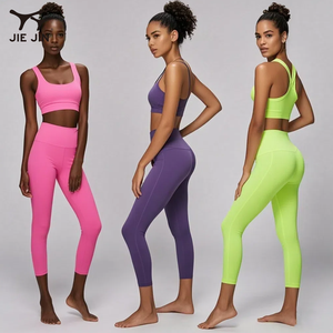 JIEJIN di alta qualità riciclato 2 pezzi quattro vie Stretch abbigliamento attivo allenamento donna Yoga calzamaglia tuta - Product Image 2