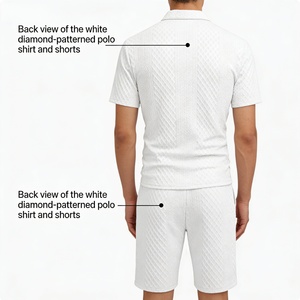 Tuta da uomo in maglia testurizzata a due pezzi con <span class=keywords><strong>polo</strong></span> |   Set Camicia a Maniche Corte e Pantaloncini Traspiranti Vestibilità Regolare per Sport Casual Estivi - Product Image 5