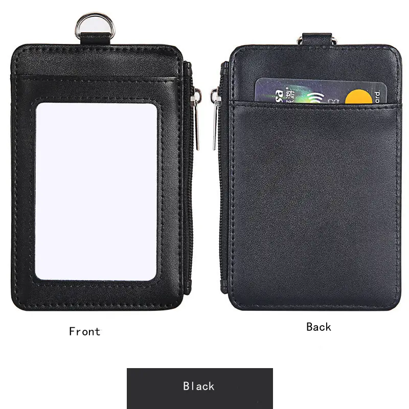 Work license card holder PU Leather with zipper and neck strap lanyard work permit staff Protection Card