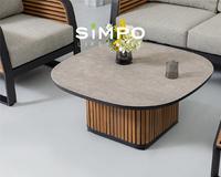 SIMPOLIFESTYLE Ensemble de canapés d'extérieur haut de gamme YACHT, structure en aluminium, bois de teck, imperméable, antirouille, design minimaliste, hôtel