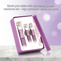 Magnifique et élégant coffret cadeau d'entreprise de voyage, lime à ongles nano, ensemble de manucure violet, kit de coupe-ongles 4 pièces