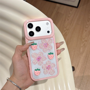 เคสโทรศัพท์มือถือลายการ์ตูนดอกไม้สตรอว์เบอร์รี่สำหรับ iPhone 17 Air 16 15 14 Pro Max ลายแมว KT เรซิ่น 3 มิติ น่ารัก โบว์ DIY ฝาหลังใส - Product Image 3