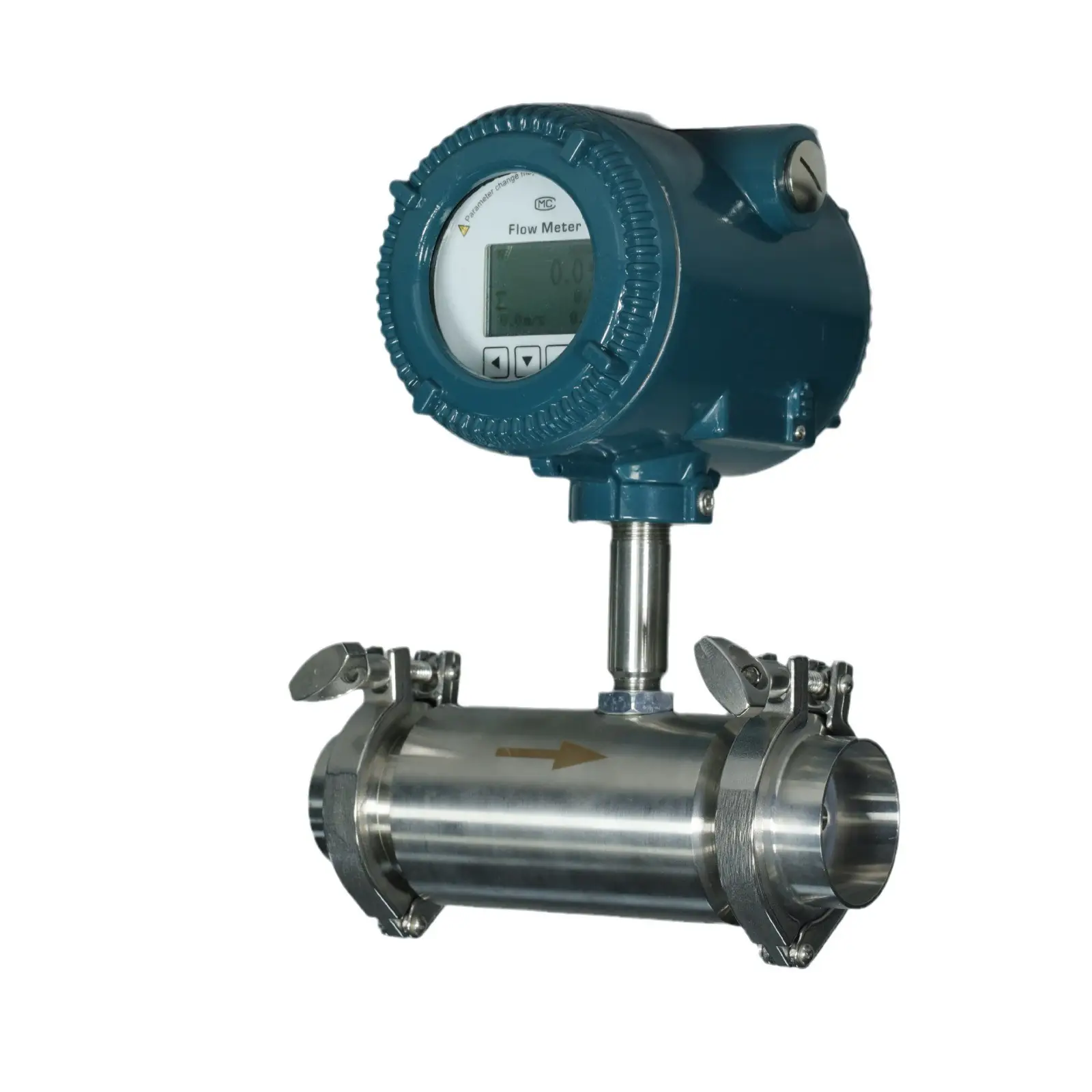 Edelstahl sanitär klemmen verbunden, um die flüssigkeit turbine flow meter 24VDC externe netzteil mit RS485