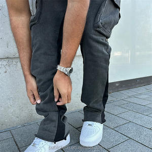 Pantalon évasé noir vintage personnalisé lavé à l'acide pantalon de survêtement évasé en coton de haute qualité avec ficelle - Product Image 5