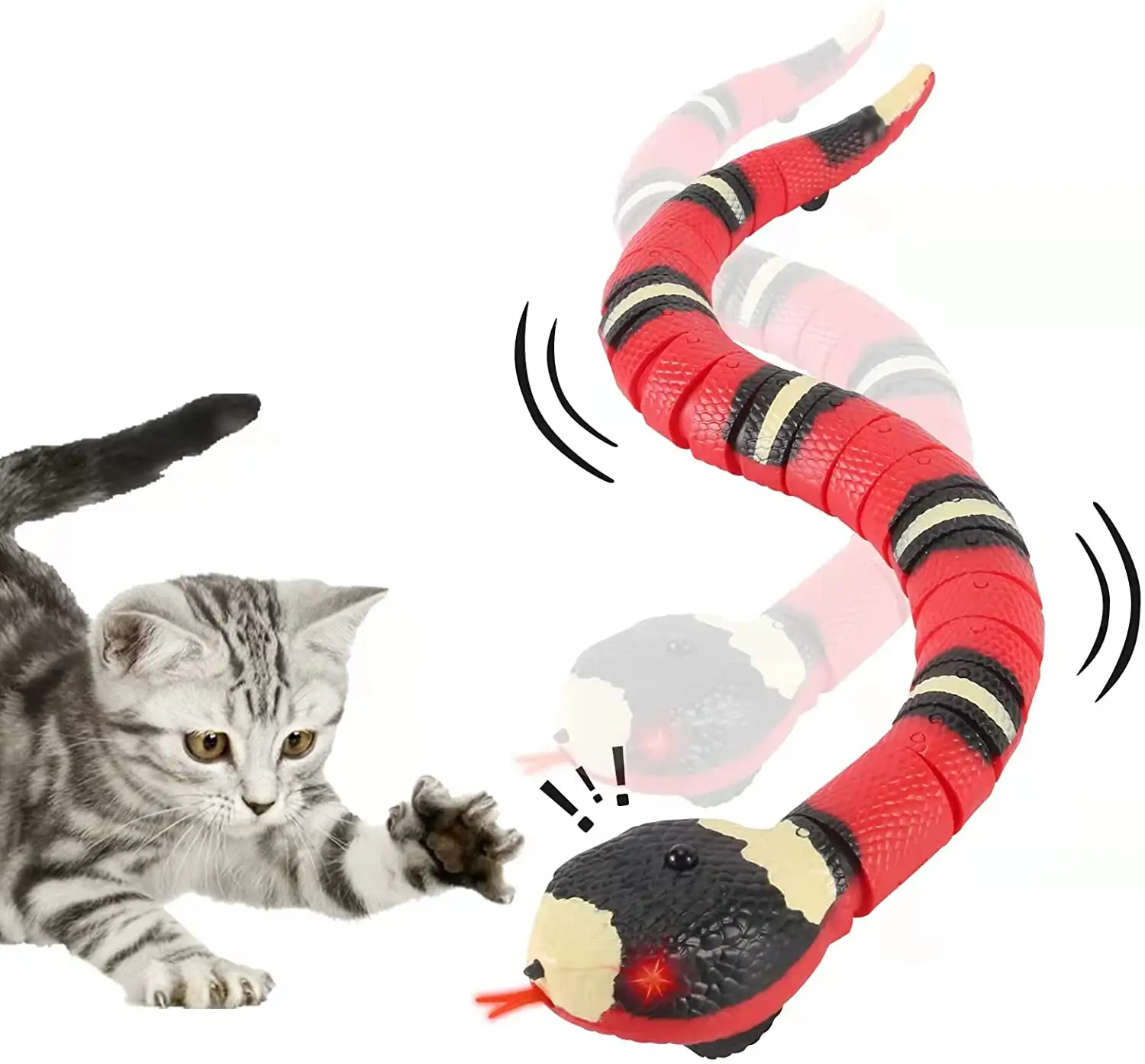 Electric Snake Toy, Cat Interactive USB Realistic Smart Sensing Snake Toy, Tricky Snake Cat Toy