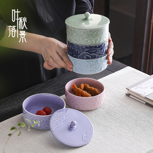 Plato de Cerámica para Frutas con Tapa, Redondo, de Porcelana, Diseño Zen de Nubes, Estilo Chino, Tazón para Té, Bocadillos, Postres y Dulces - Product Image 1