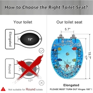 <span class=keywords><strong>Abattant</strong></span> de toilettes en résine allongé à fermeture douce, déverrouillage rapide, effets 3D, robuste avec couvercle en coquillages bleus, sièges en acrylique - Product Image 2