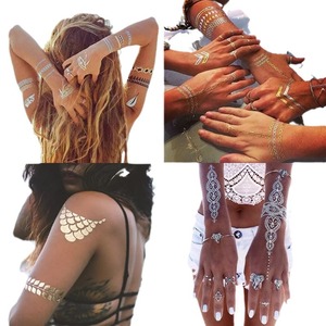 Vendita calda 5 pezzi nuovo <span class=keywords><strong>oro</strong></span> metallizzato Flash temporaneo del tatuaggio adesivo personalizzato henné tatuaggi d'<span class=keywords><strong>oro</strong></span> adesivi gioielli henné tatuaggi henné - Product Image 4