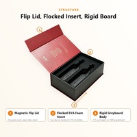 Boîte cadeau magnétique personnalisée avec logo, insert en mousse EVA pour deux bouteilles, emballage pour whisky et brandy, fabricant en gros