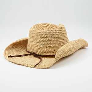 Chapeau de soleil de cowgirl pour femmes chapeau de plage de protection UV de style national de voyageur en raphia avec garniture de perles chapeau de cowboy d'été - Product Image 6