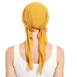Chapeau bandana rayé pour <span class=keywords><strong>femme</strong></span>, usage quotidien professionnel, style indien musulman, <span class=keywords><strong>bonnet</strong></span> <span class=keywords><strong>chimio</strong></span> à volants, foulard, turban, <span class=keywords><strong>bonnet</strong></span> enveloppant à deux queues - Product Image 5