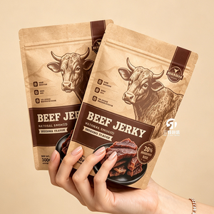 Bolsas de Embalaje de Papel Kraft para Alimentos y Snacks con Impresión Digital Personalizada |   Empaque a prueba de humedad con cierre vertical para carne seca - Product Image 3