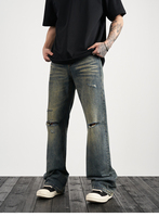 Jeans Évasés Homme Bleu Peint Empilés en Denim, Style Urbain Baggy, Fabrication Étiquette Personnalisée et Expédition Directe