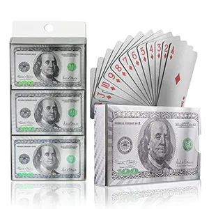 Plastik poker yeni fashional yapılan toptan fabrika gümüş renk klasik dolar desen plastik poker oyun kartı oyun kartı plastik