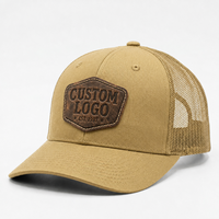 Casquette de camionneur respirante en maille à 6 panneaux avec logo en cuir personnalisé OEM de haute qualité pour la pêche et la chasse en extérieur