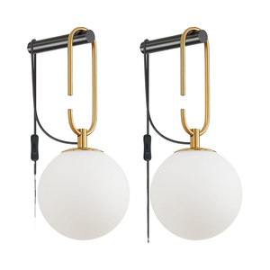 Simid Set bohlam lampu dinding G9, lampu dinding bohlam G9 Modern 2.3M berkabel 2 hitam emas akhir kaca gantung untuk kamar tidur samping tempat tidur - Product Image 1