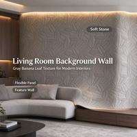 Panneau mural flexible en pierre gris motif feuille de bananier 3D gaufré, pliable pour mur de fond de salon et colonne courbe