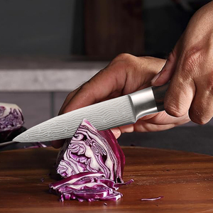 Эргономичный кухонный нож-овощечистка в стиле Дамаск, лезвие из нержавеющей стали 3,5 дюйма, деревянная ручка, универсальный, экологичный, подарочная упаковка - Product Image 4