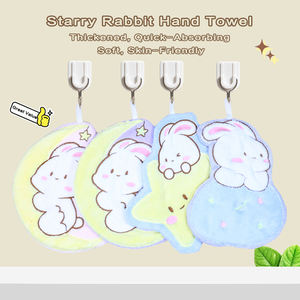 Serviette de toilette brodée en polaire corail motif lapin étoilé Kawaii, mignonne et suspendue, pour cuisine et salle de bain - Product Image 6