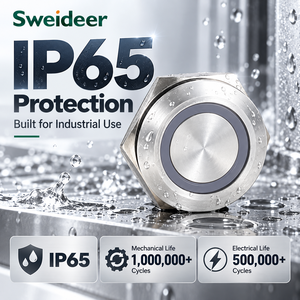 สวิตช์ปุ่มกดโลหะ Sweideer พร้อมสายไฟ 19 มม. แบบกดติดปล่อยดับ IP65 กันน้ำ สแตนเลส พร้อมไฟ LED - Product Image 3