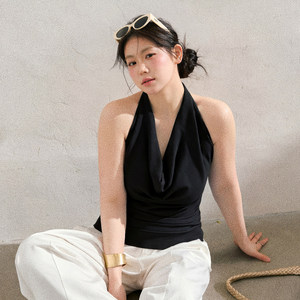 Ensemble pantalon long et moulant décontracté blanc uni avec haut court sans manches à col halter, nouvelle collection 2026, grande taille pour femme Zhang Da Ren - Product Image 5
