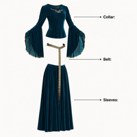 Robe de Cour en Velours Vintage Médiévale, Robe Maxi de Cosplay d'Halloween à Manches Cloche Renaissance