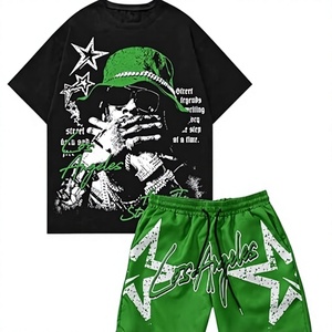 T-shirt noir surdimensionné pour homme avec imprimé Los Angeles vert, manches courtes, col rond, style streetwear, jersey en coton respirant - Product Image 1