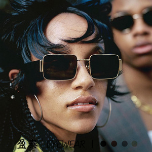 Eyewear <b>Square</b> Frame <b>Sunglasses</b> Gold Metal PC Lens UV400 Unisex Street Style - Product Image 1