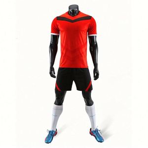 High Quality Custom Heat-Transfer Printed 100% Polyester Breathable Quick-Dry Crew Neck Short Sleeve White <b>Red</b> Team Soccer Sets - Product Image 1