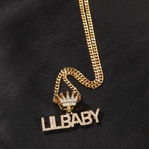 Colgante de corona con nombre, letra pequeña, inicial, placa con nombre, collar de rapero para hombre y mujer, novedad - Product Image 3