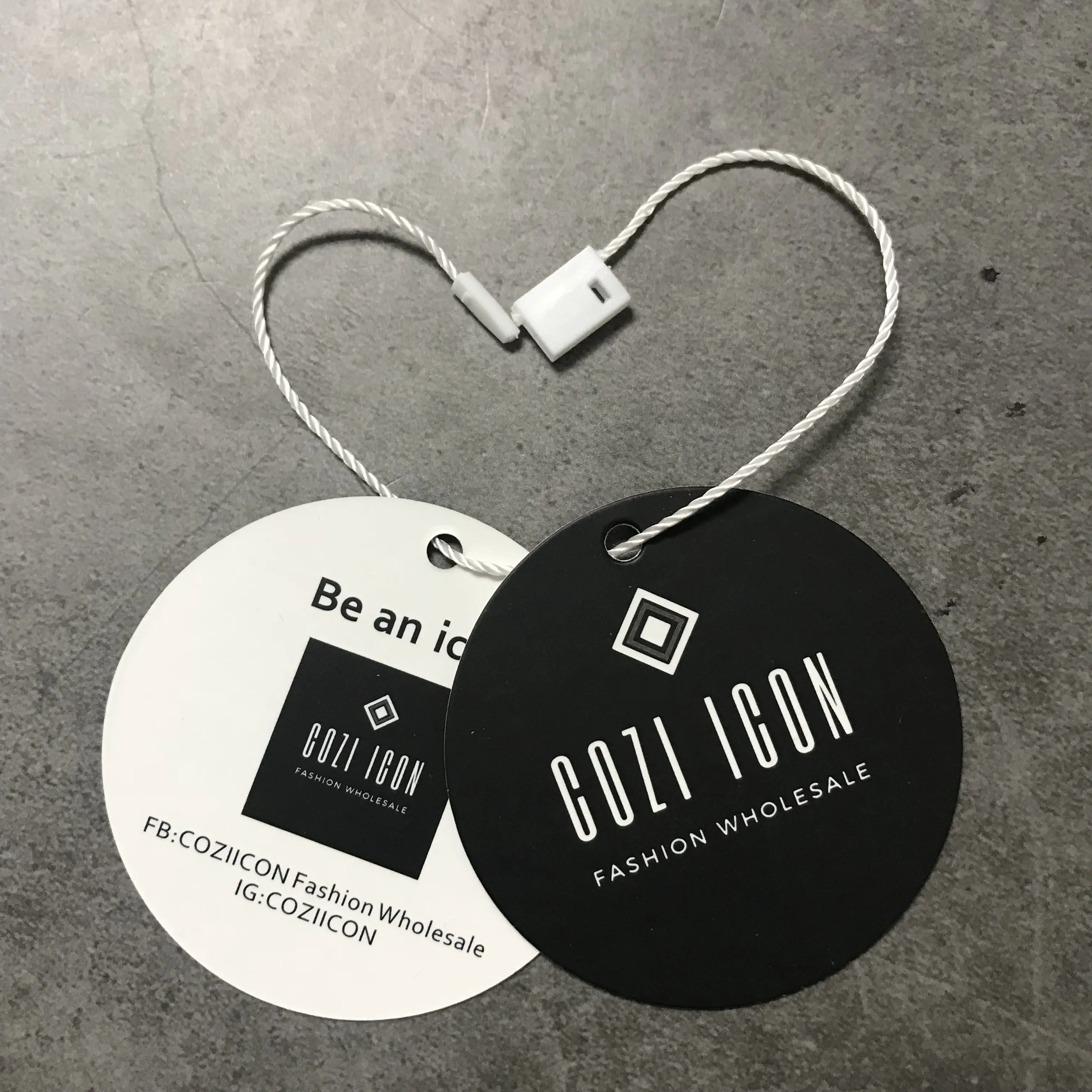 Originale personalizzato riciclato cerchio forma rotonda di carta appendere tag altalena tag con logo