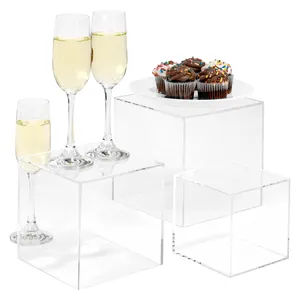 Custom Crystal Buffet Risers Clear Acrylic Cube Display Nesting Riser Stands With Hollow Bottoms